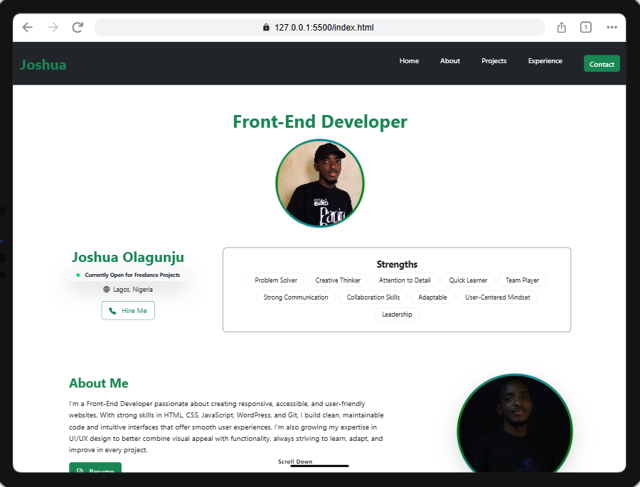 Screenshot of Portfolio Website